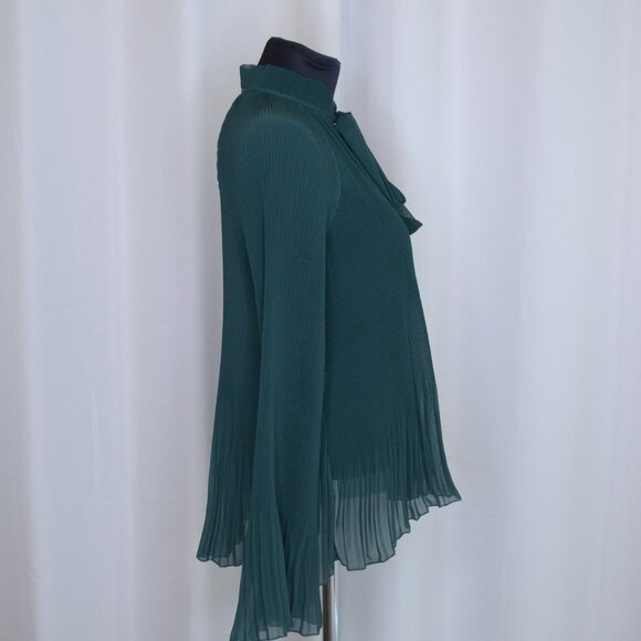 Derek Lam Micro Pleat Semi Sheer Tie Neck Green Blouse Sz 0 - Picture 5 of 5